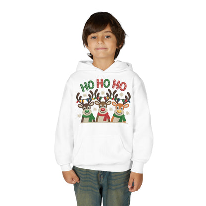 Ho Ho Ho Reindeer Hoodie for Girls, Cute Christmas Holiday Kids Pullover, Youth Hooded Sweatshirt