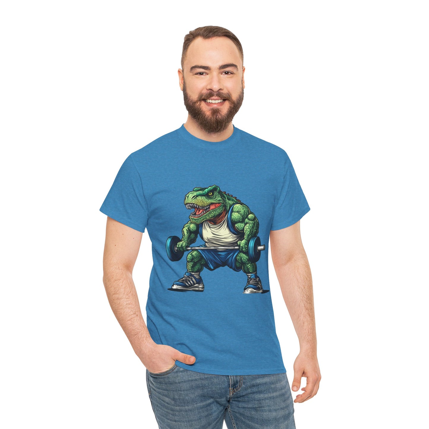 Dino Gym Tee, Muscle T-Rex Gym T-Shirt, Funny Men's Heavy Cotton T-Shirt,Fitness Gift for Gym Lovers, Cute Dinosaur Tee