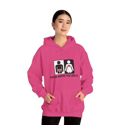 Guess Where the Love Is Hoodie, Cute Couples Hoodie, Valentines Day Gift, Matching Outfits, Witty Relationship Hoodie,  Love Joke Graphic