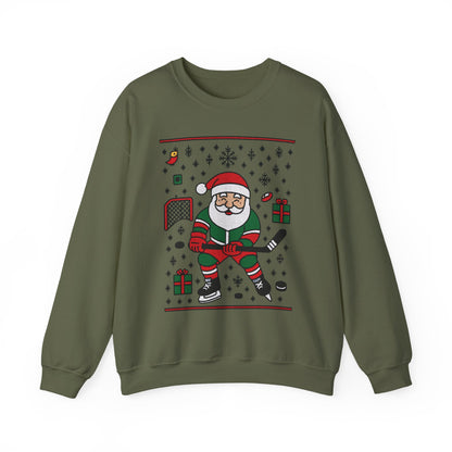 Hockey Santa Men's Christmas Sweatshirt, Funny Sports Holiday Jumper