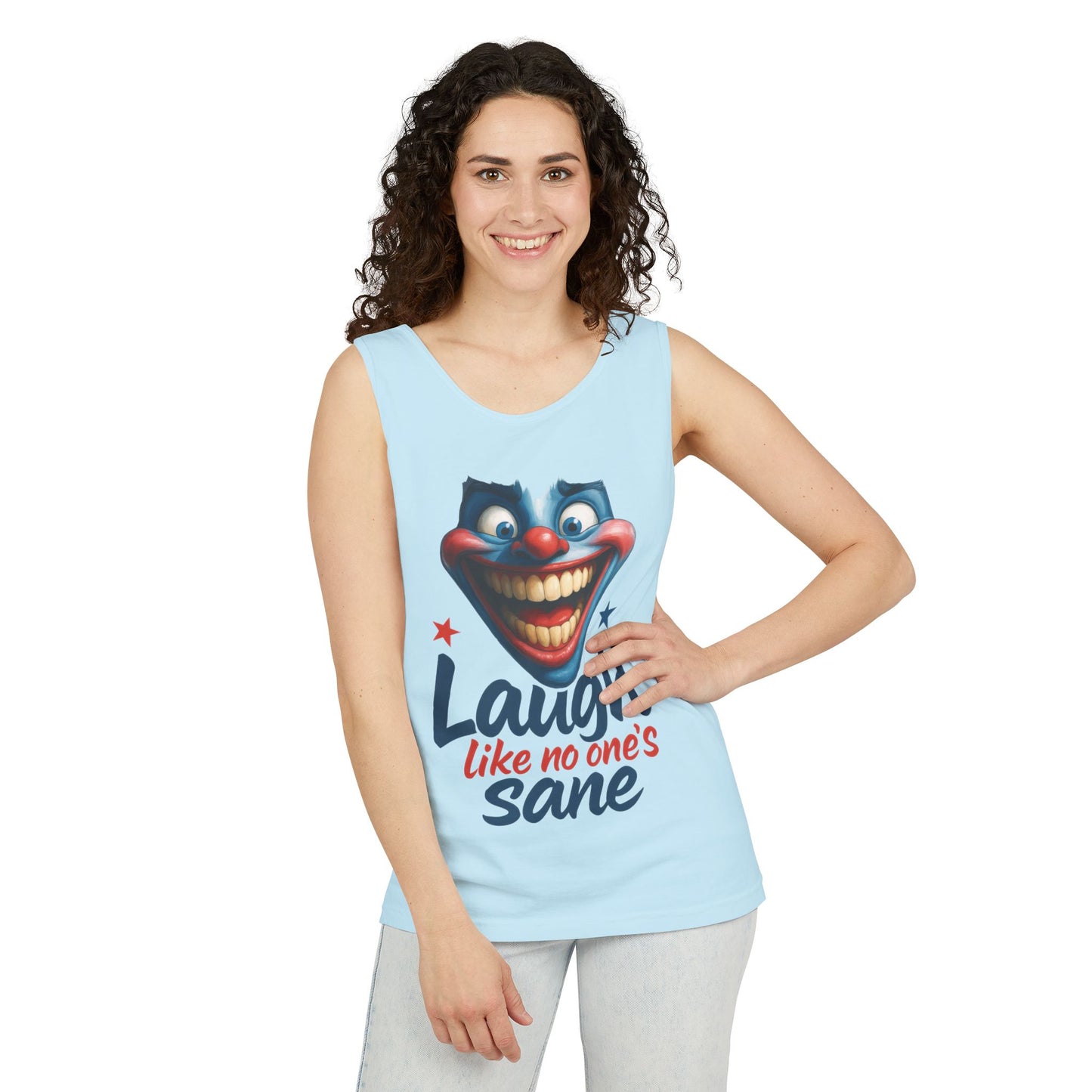 Laugh Out Loud Unisex Tank Top, Funny Graphic Top, Humor Shirt, Summer Apparel, Gift for Clowns, Party Wear