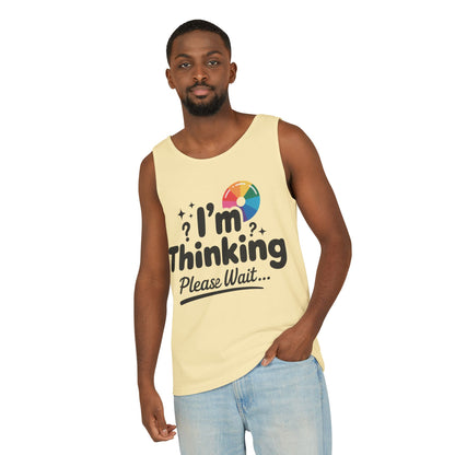 Funny - Im Thinking Please Wait - Mens Tank Top, Cute Geeky Gift for Introverts, Programmers, Designers, Fun Humor Shirt, Gift for Adults