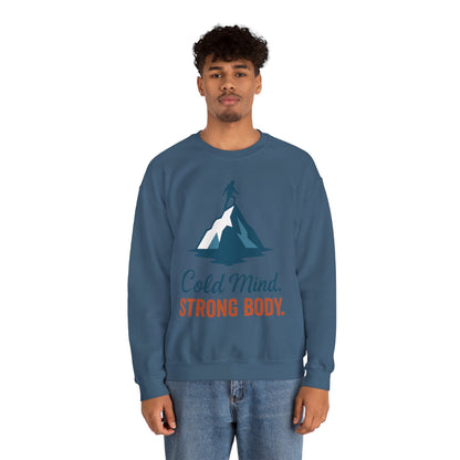 Men's Heavy Blend™ Crewneck Sweatshirt, Cold Mind Strong Body Sweatshirt, Nordic Mountain Minimalist Pullover