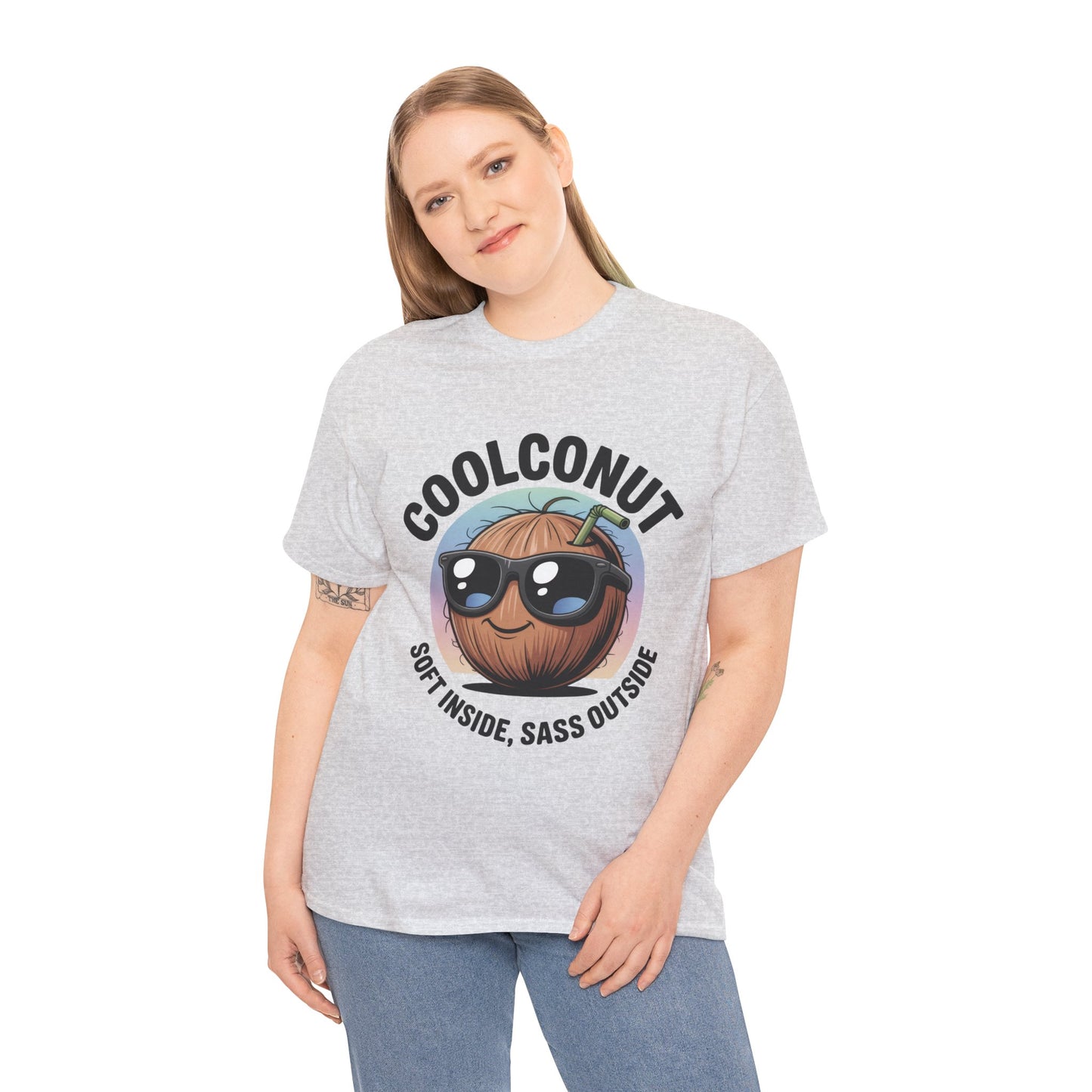 Coolconut Women's Heavy Cotton Tee, Fun Casual Shirt, Gift for Coconut Lovers, Summer Vibes Tee, Soft Inside Sass Outside Shirt