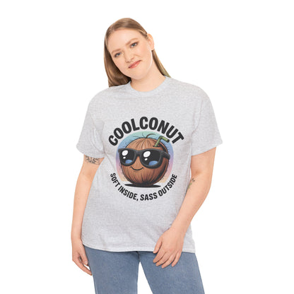 Coolconut Women's Heavy Cotton Tee, Fun Casual Shirt, Gift for Coconut Lovers, Summer Vibes Tee, Soft Inside Sass Outside Shirt