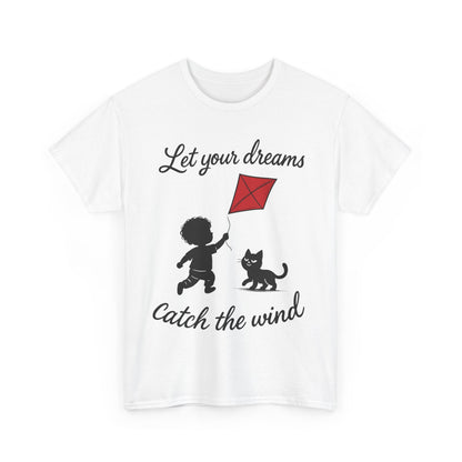 Cute Kid and Cat Design T-Shirt, Playful Gift for Cat Lovers, Summer Style, Cat Lover T-Shirt, Gift for Cat Owners, Women's Cotton T-Shirt