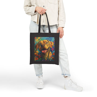 Colorful Dog Art Cotton Canvas Tote Bag, Eco-Friendly Shopping Bag, Pet Lover Gift, Flower Design, Reusable Grocery Tote, Animal Lover