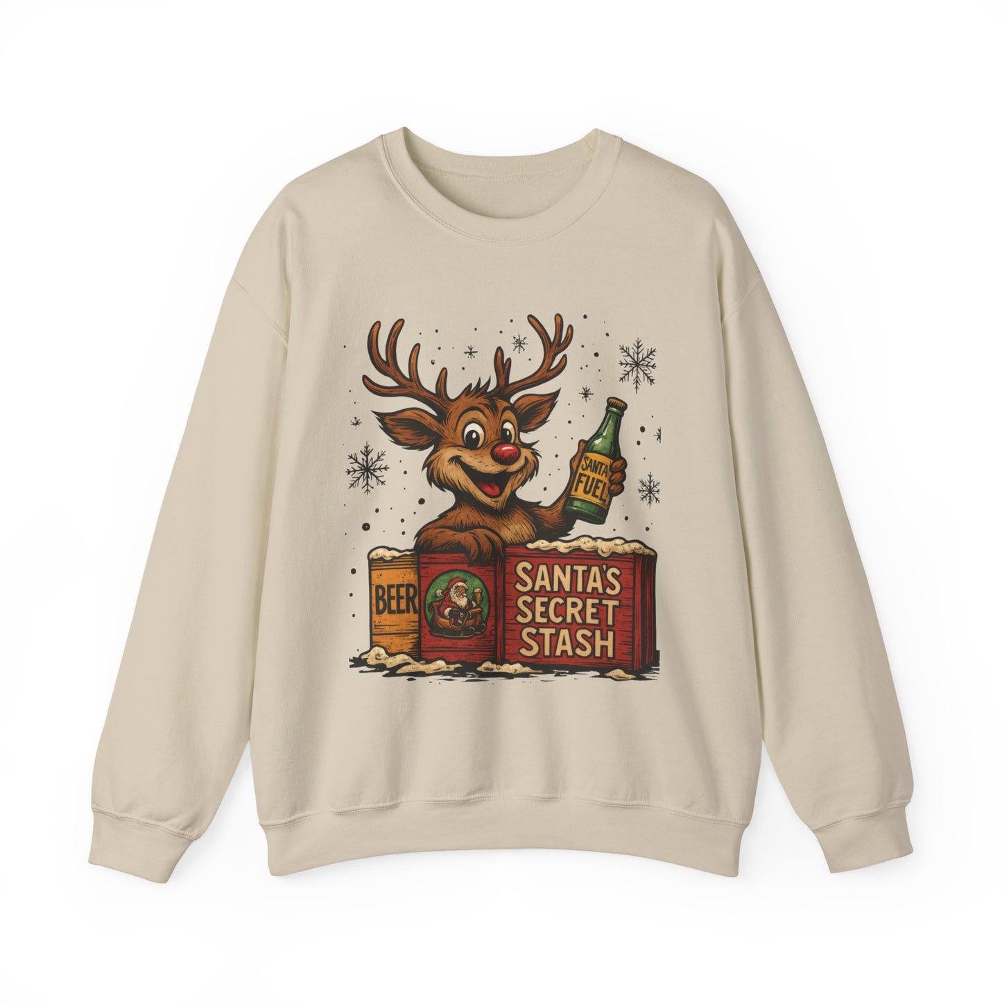 Mens Funny Christmas Sweatshirt, Santa's Secret Stash Reindeer Pullover, Men's Heavy Blend™ Crewneck Sweatshirt