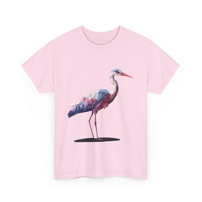 Geometric Heron T-Shirt, Colorful Polygon Bird Graphic, Nature Lover Unisex Heavy Cotton Tee, Geometric Crane Tee, Bird Lovers Gift