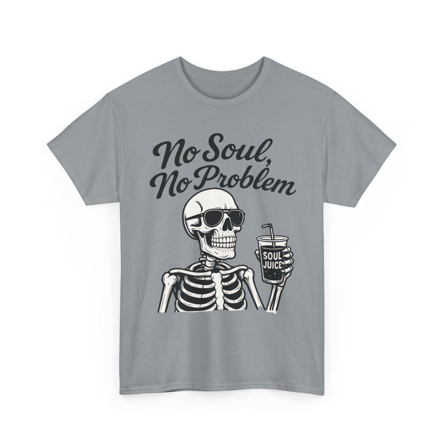 No Soul No Problem Skeleton T-Shirt for Men, Funny Gothic Skull Tee, Cool Spooky Halloween Shirt, Dark Humor Skeleton Graphic Top