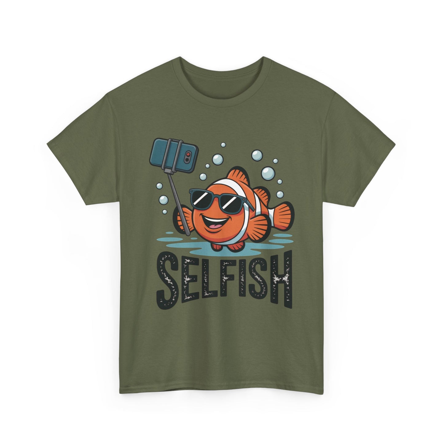 Unisex Heavy Cotton Tee, Mens Selfish Funny Fish T-Shirt, Cute Selfie Graphic Tee, Ocean Humor Shirt