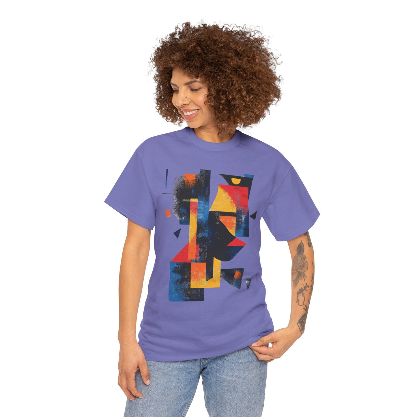 Abstract Geometric Art T-Shirt, Colorful Unisex Heavy Cotton Tee, Modern Artistic Shirt, Bold Graphic Print Tee