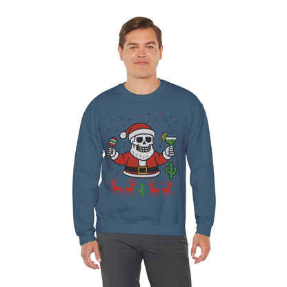 Skeleton Santa Ugly Christmas Sweatshirt for Men, Funny Margarita Holiday Jumper
