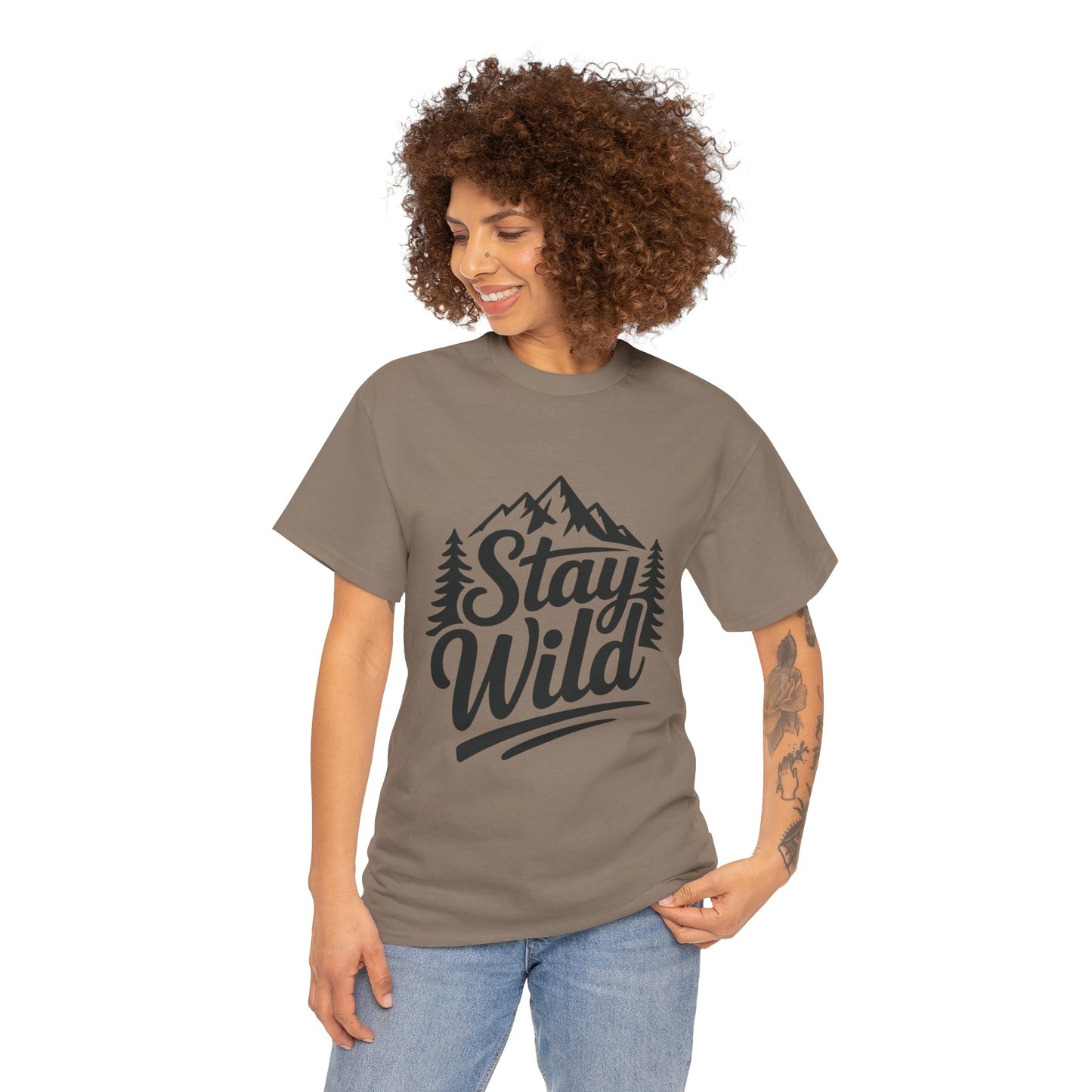 Stay Wild Adventure Tee, Unisex Heavy Cotton Tee for Nature Lovers, Camping, Hiking, Gifts for Outdoorsy Friends, Nature Graphic Tee