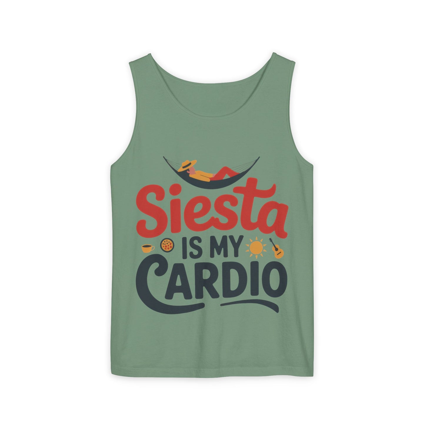 Mens Garment-Dyed Tank Top, Siesta Is My Cardio Funny Mens Tank Top Spain Humor