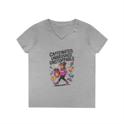 Caffeinated V-Neck Tee, Coffee Lover Shirt, Gift for Moms, Motivation T-Shirt, Mother's Day Gift for Tired Moms,  Mother's Day Gift