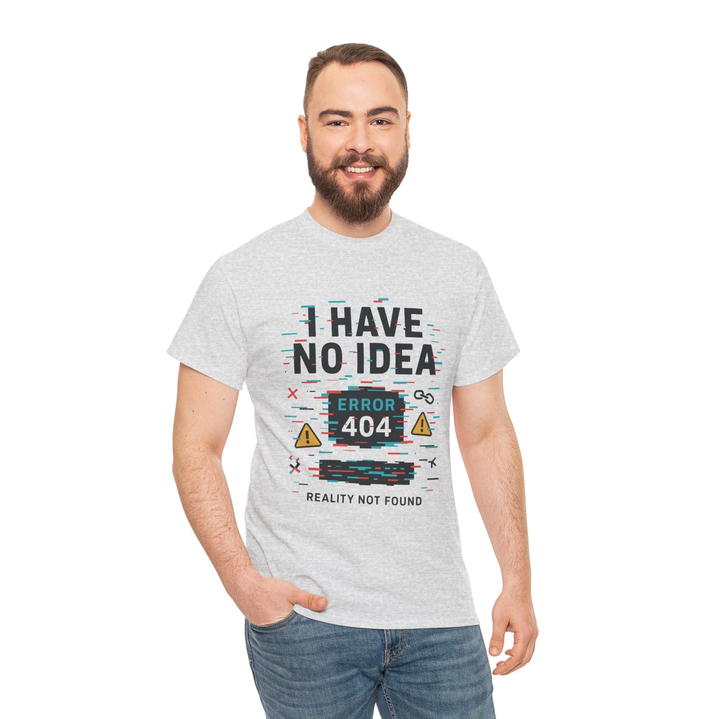 Funny Error 404 Unisex Heavy Cotton Tee, Graphic Tee, Humor Shirt, Gift for Tech Lovers, Casual Wear, Unique T-Shirt