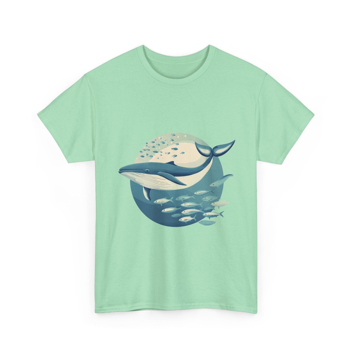 Whale and Fish Unisex Heavy Cotton Tee, Ocean Lover Shirt, Nature Tee, Sea Creature Gift, Casual Summer Top, Ocean Whale Graphic Tee