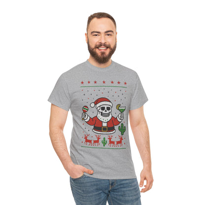 Skeleton Santa Funny Christmas T-Shirt for Men, Margarita - Maracas Holiday Tee