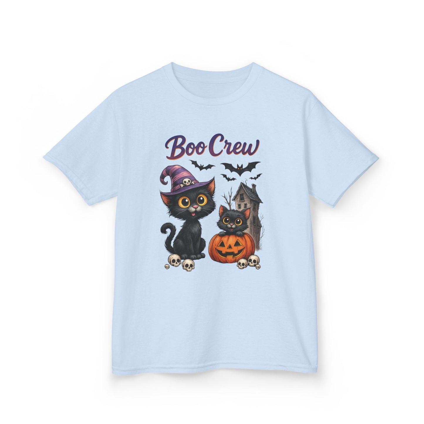 Boo Crew Kids Halloween T-Shirt, Cute Black Cats Pumpkin Design, Fun Spooky Shirt for Girls Boys