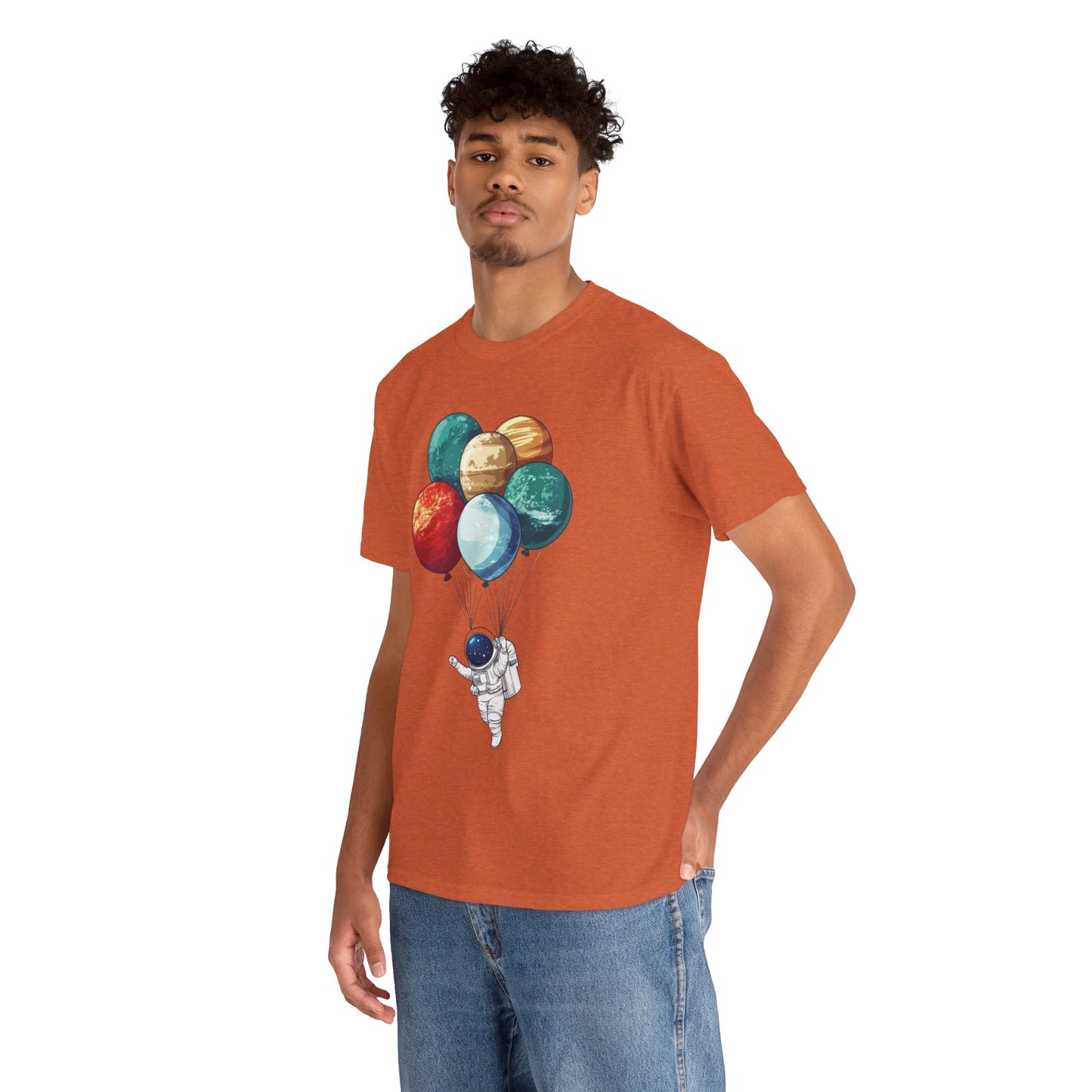 Astronaut with Planet Balloons T-Shirt, Space Lover Unisex Tee, Outer Space Graphic Shirt, Space Theme Shirt, Cosmic Adventure Top