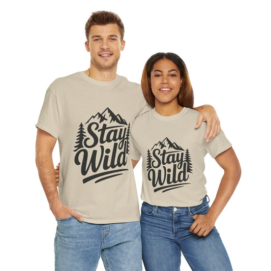 Stay Wild Adventure Tee, Unisex Heavy Cotton Tee for Nature Lovers, Camping, Hiking, Gifts for Outdoorsy Friends, Nature Graphic Tee