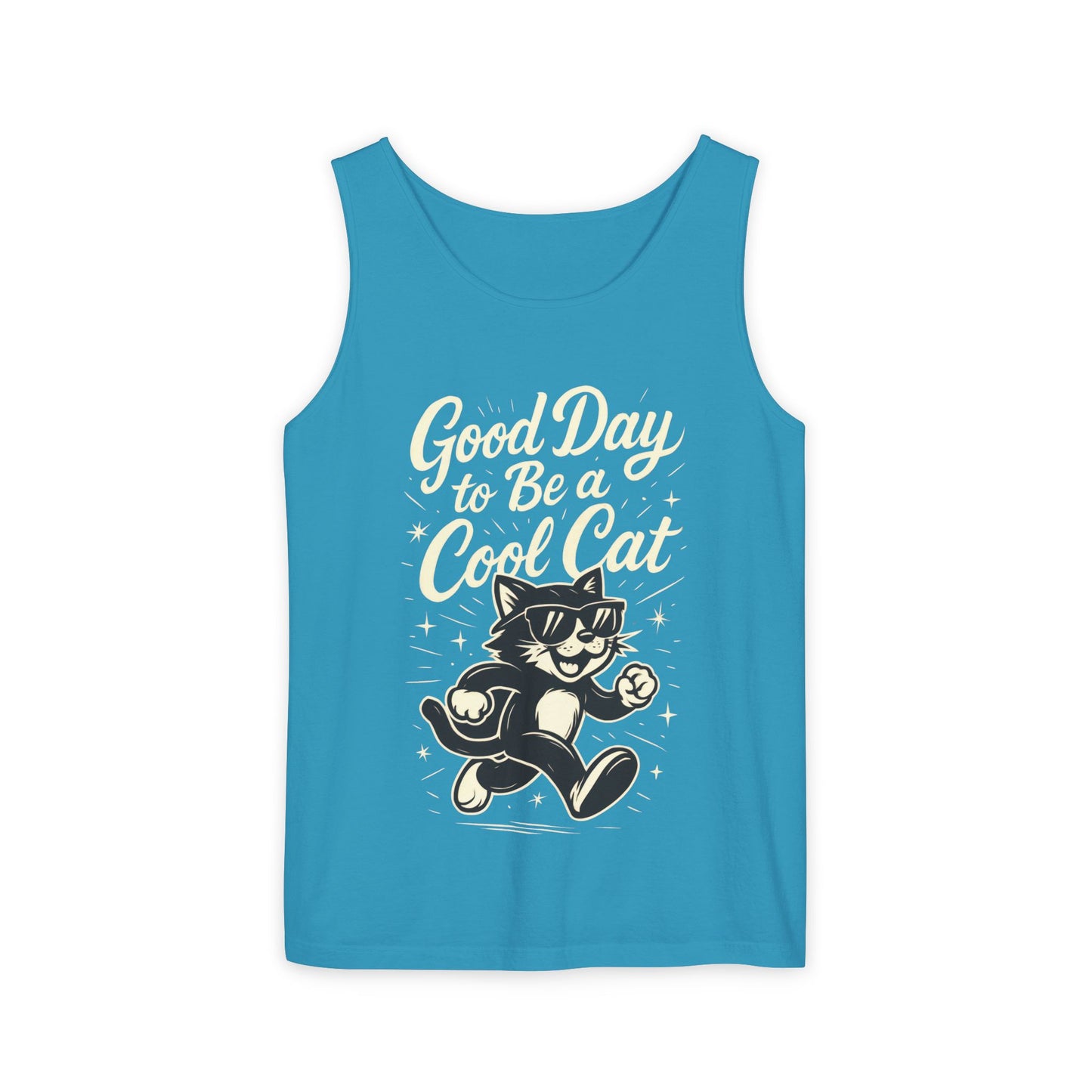 Cool Cat Womens Tank Top - Good Day to Be a Cool Cat Retro Kitty Sleeveless Shirt - Funny Summer Top, Gift for Cat Lovers