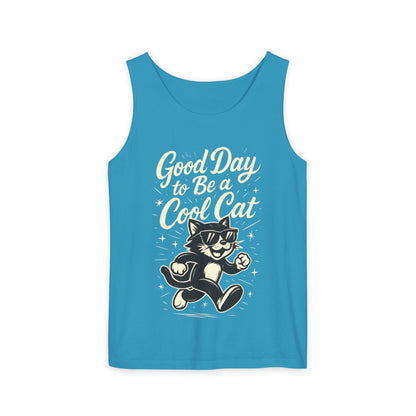Cool Cat Womens Tank Top - Good Day to Be a Cool Cat Retro Kitty Sleeveless Shirt - Funny Summer Top, Gift for Cat Lovers