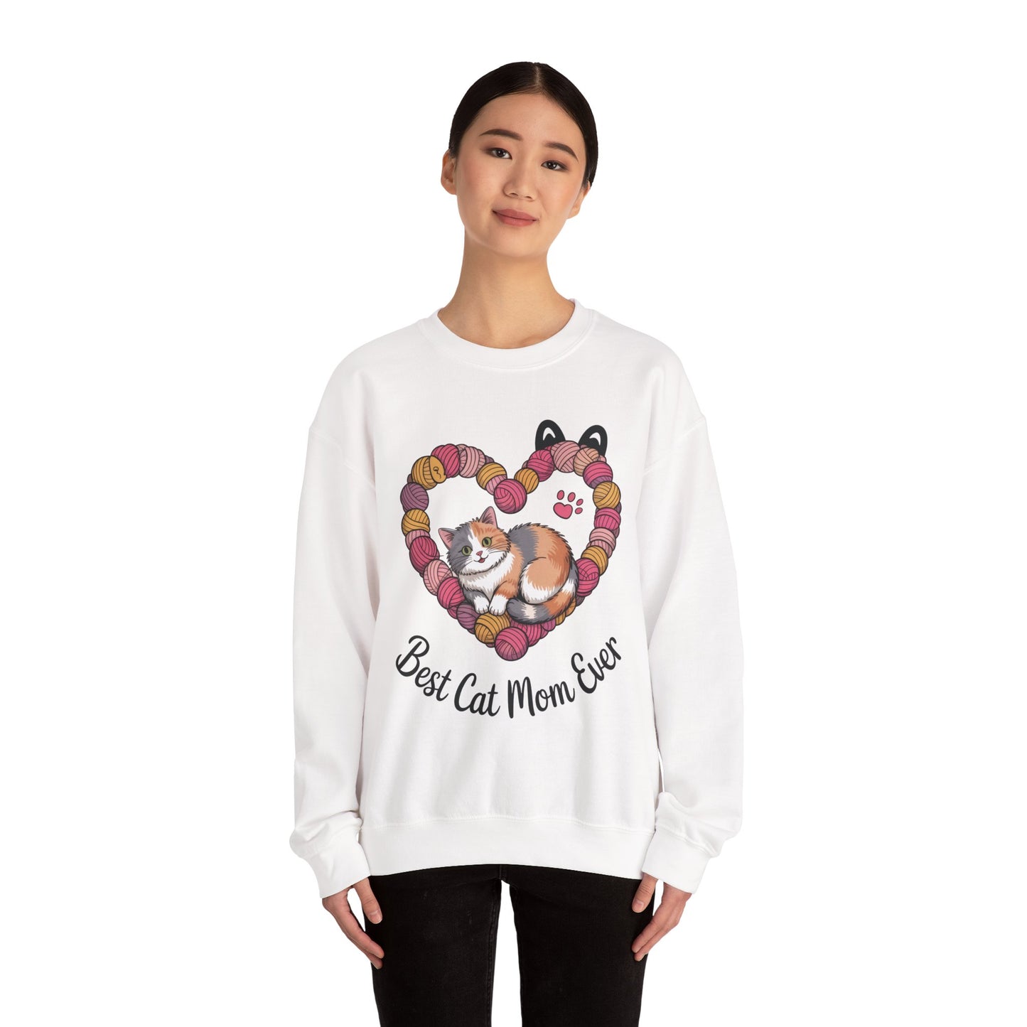 Best Cat Mom Ever Sweatshirt, Cozy Cat Lover Gift, Mother's Day Apparel, Pet Owner Sweatshirt, Cute Gift for Cat Moms, Yarn Themed