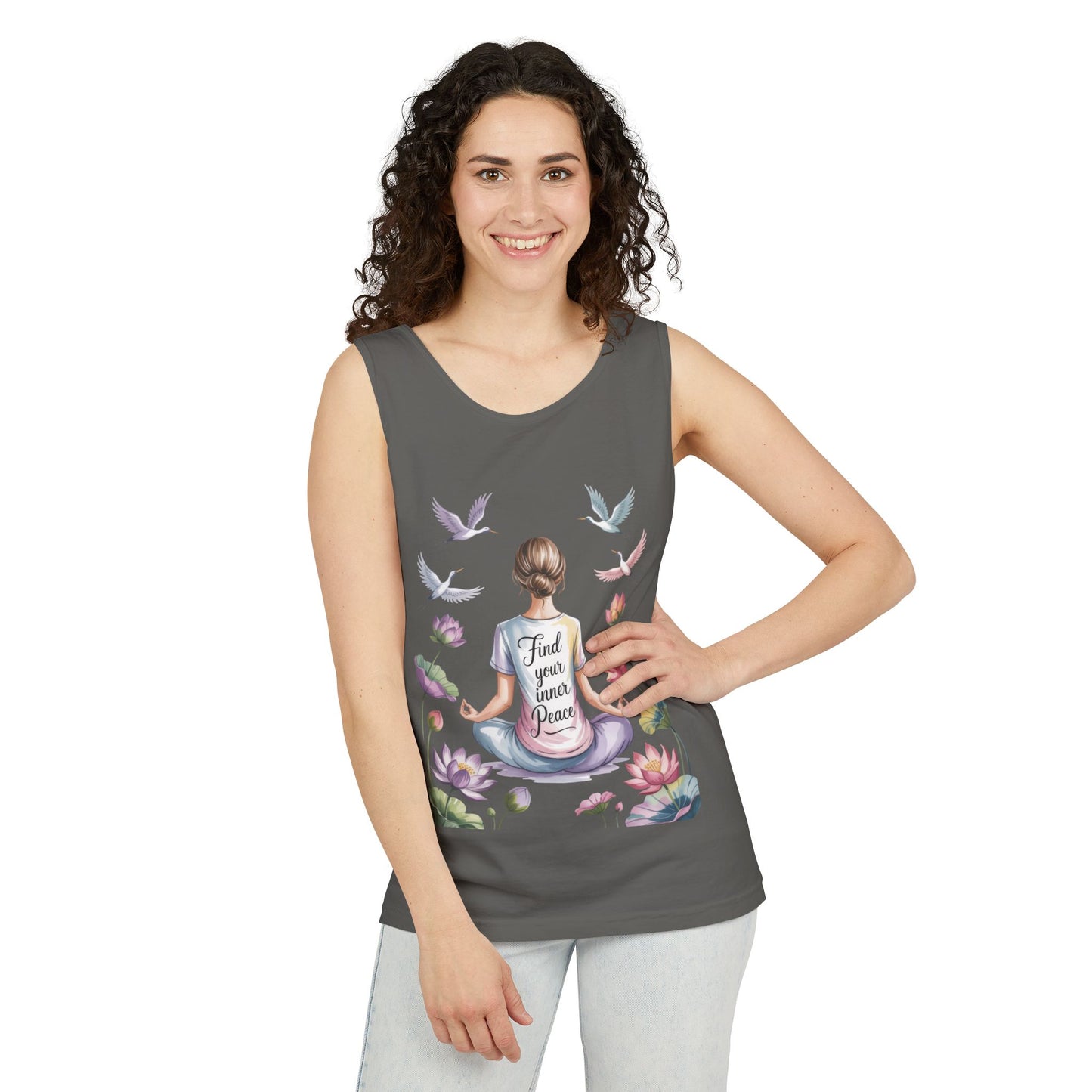 Meditation Floral Womens Tank Top, Find Your Inner Peace, Yoga Apparel, Gift for Mindfulness, Summer Relaxed Wear