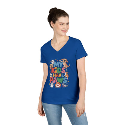 My Kids Have Paws V-Neck T-Shirt, Pet Lover Gift, Cute Animal Shirt, Cute Pet Mom Tee, Animal Parent T-Shirt,  Dog Cat Bunny Lover Gift