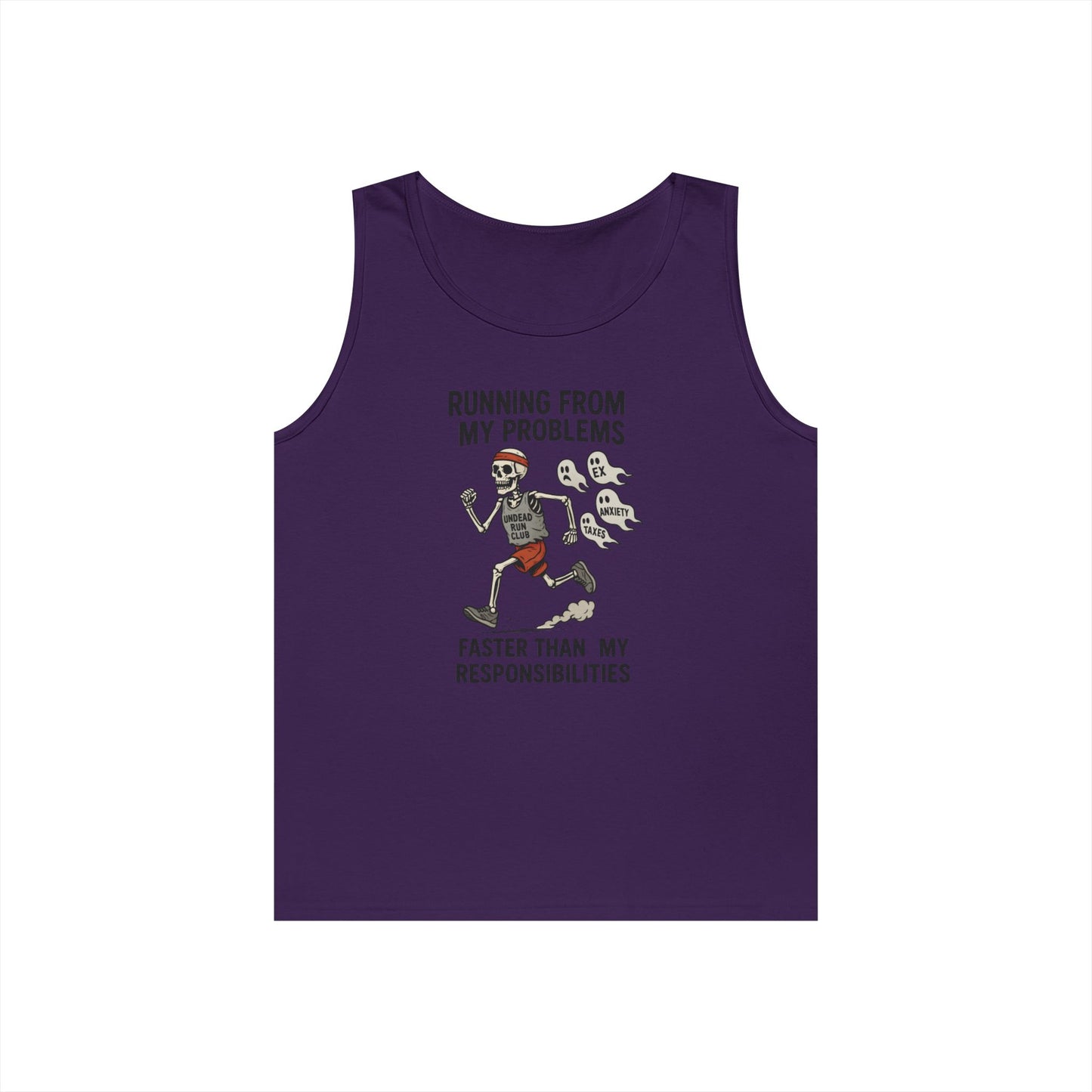 Skeleton Runner Tank for Men, Undead Jogging Club Tee, Halloween T-Shirt, Gift for Runners, Anxiety Humor Gift,  Funny Graphic Tank Top