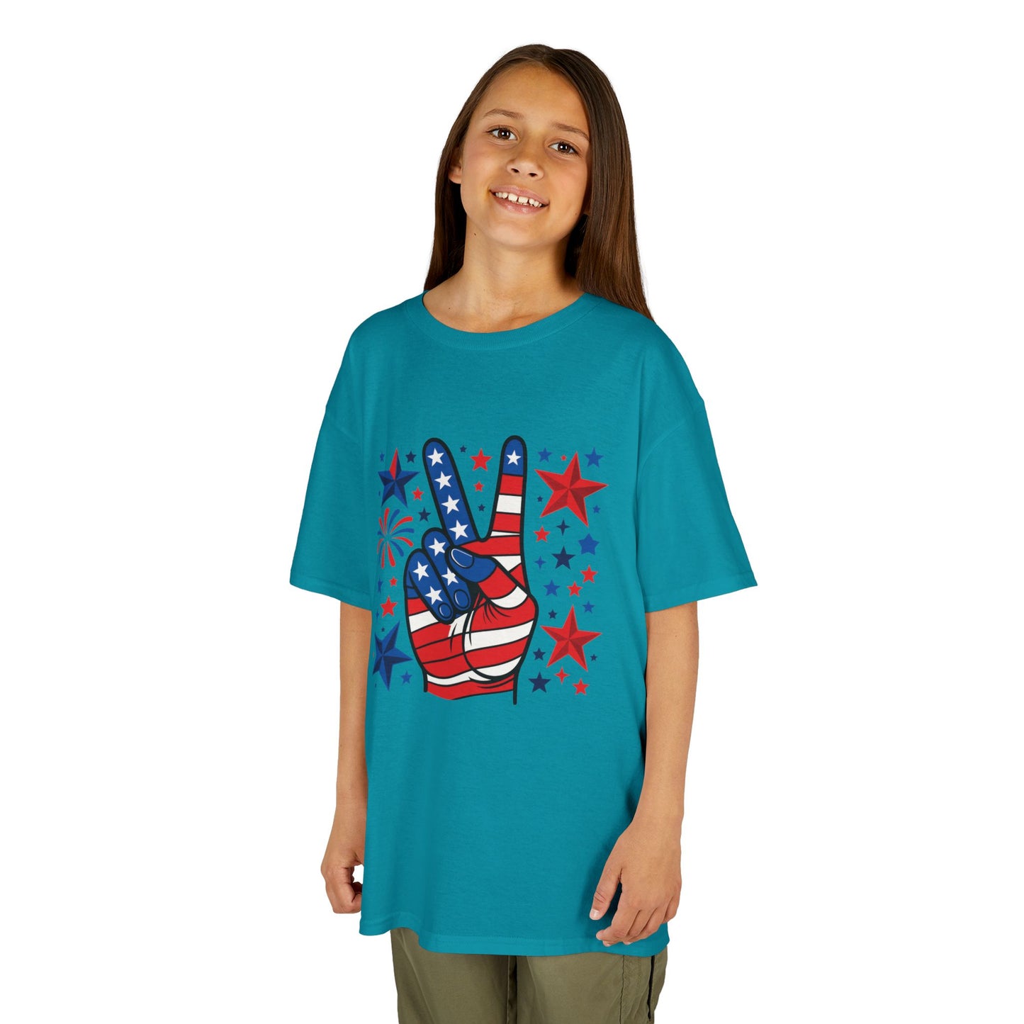 Kids Peace Sign Tee, Patriotic Children's T-Shirt, Americana Style Tee, July 4th Outfit, Independence Day Gift, Star-Spangled Shirt
