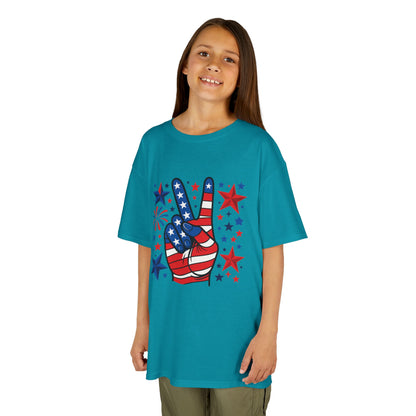 Kids Peace Sign Tee, Patriotic Children's T-Shirt, Americana Style Tee, July 4th Outfit, Independence Day Gift, Star-Spangled Shirt