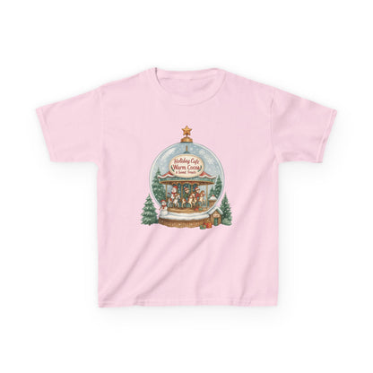 Youth Holiday Café Christmas T-Shirt, Warm Cocoa Carousel Kids Tee