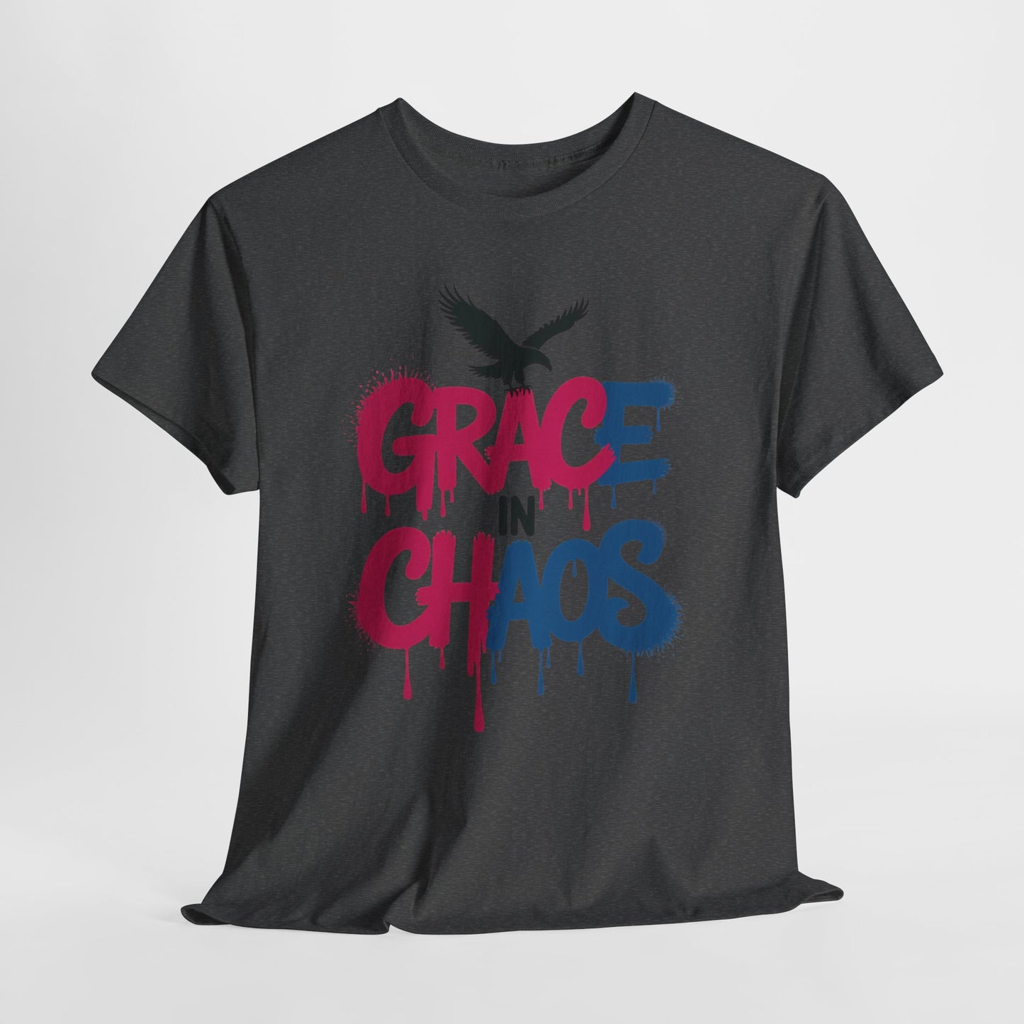 Womens Graffiti T-Shirt, Grace in Chaos Dripping Street Art Tee, Bold Urban Graphic Shirt