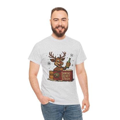 Men's Funny Christmas T-Shirt, Santa's Secret Stash Reindeer Tee