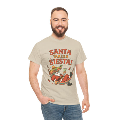 Santa Takes a Siesta Funny Christmas T-Shirt for Men, Mexican Santa Holiday Tee