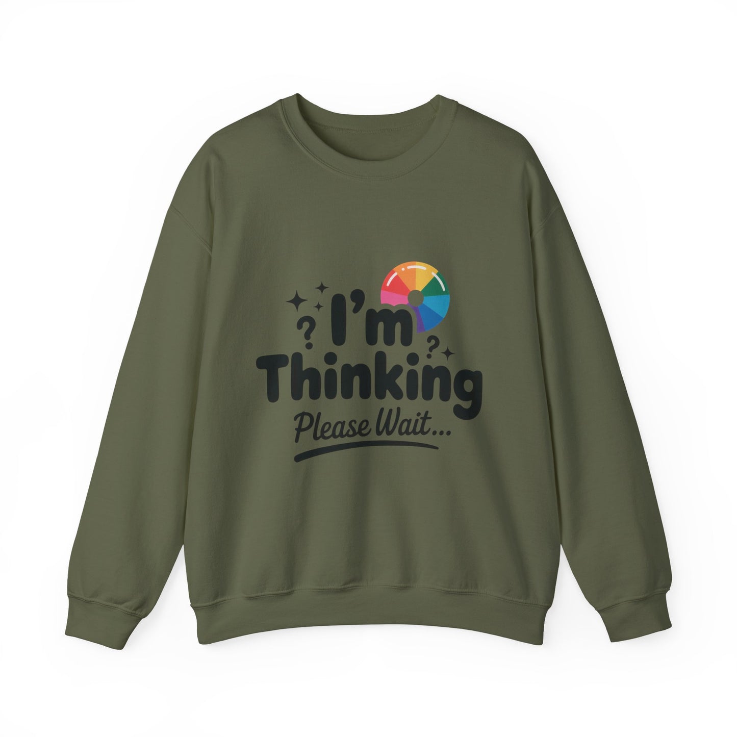 Funny - Im Thinking Please Wait - Mens Sweatshirt, Cute Geeky Gift for Introverts, Programmers, Designers, Humor Crewneck, Gift for Adults