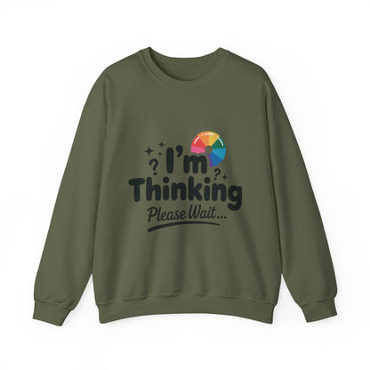 Funny - Im Thinking Please Wait - Mens Sweatshirt, Cute Geeky Gift for Introverts, Programmers, Designers, Humor Crewneck, Gift for Adults