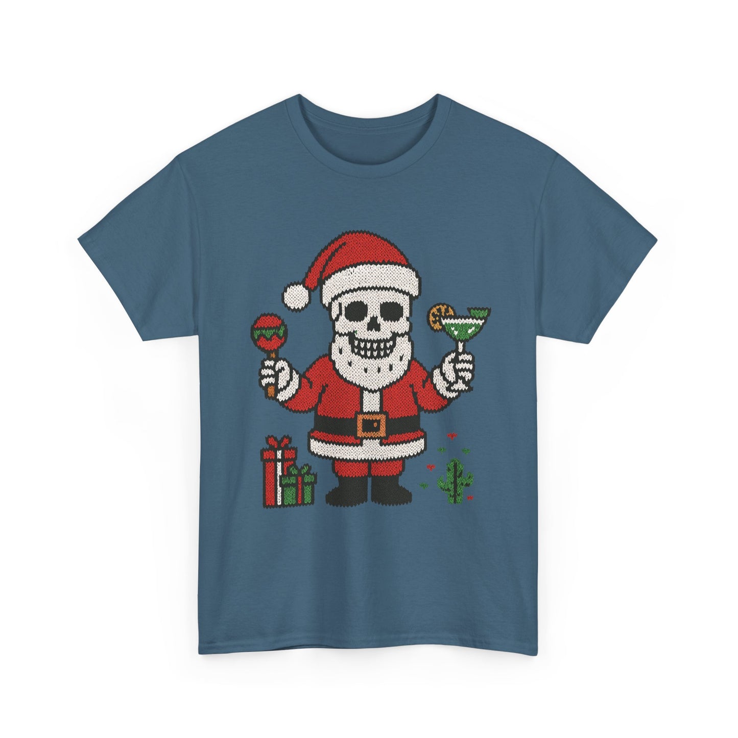 Funny Santa Skull Christmas Men's Shirt, Holiday Margarita Tee for Men