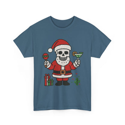 Funny Santa Skull Christmas Men's Shirt, Holiday Margarita Tee for Men