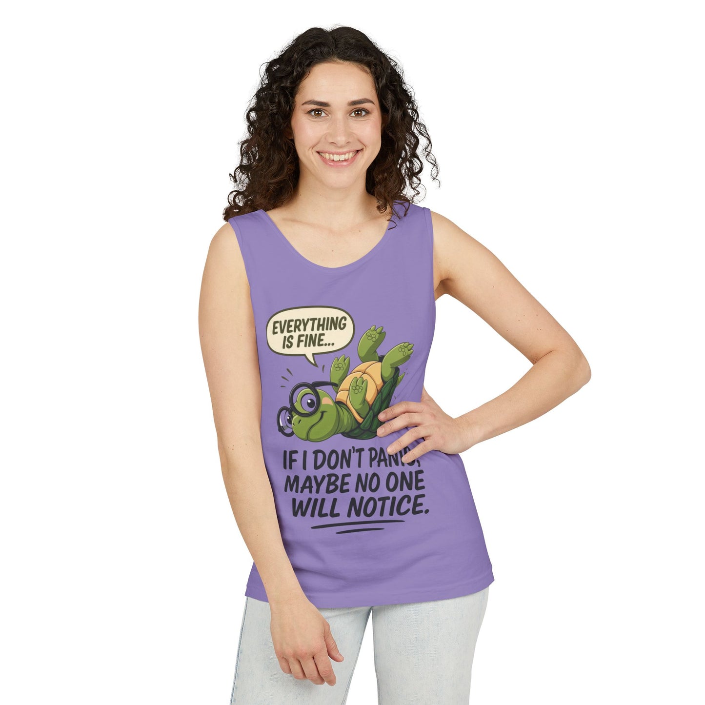 Funny Turtle Womens Tank Top, Everything is Fine, Womens Summer Apparel, Relaxed Fit, Pool Party, Beachwear, Humorous Gift