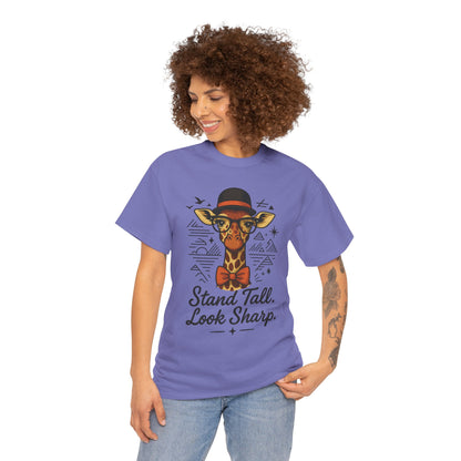 Hipster Giraffe T-Shirt with Hat and Glasses, Whimsical Giraffe Tee, Fun Gift, Cute Graphic Shirt, Unisex Heavy Cotton Tee