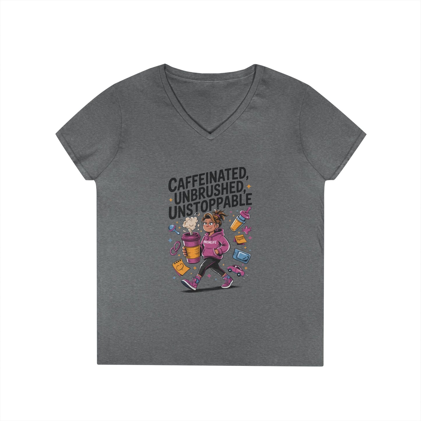 Caffeinated V-Neck Tee, Coffee Lover Shirt, Gift for Moms, Motivation T-Shirt, Mother's Day Gift for Tired Moms,  Mother's Day Gift