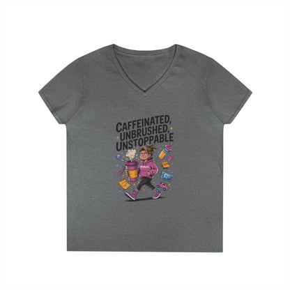 Caffeinated V-Neck Tee, Coffee Lover Shirt, Gift for Moms, Motivation T-Shirt, Mother's Day Gift for Tired Moms,  Mother's Day Gift