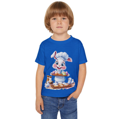 Easter Bunny Chef Toddler T-Shirt - Cute Spring Baking Shirt with Colorful Eggs - Cotton Easter Tee for Kids, Easter Toddler Gift