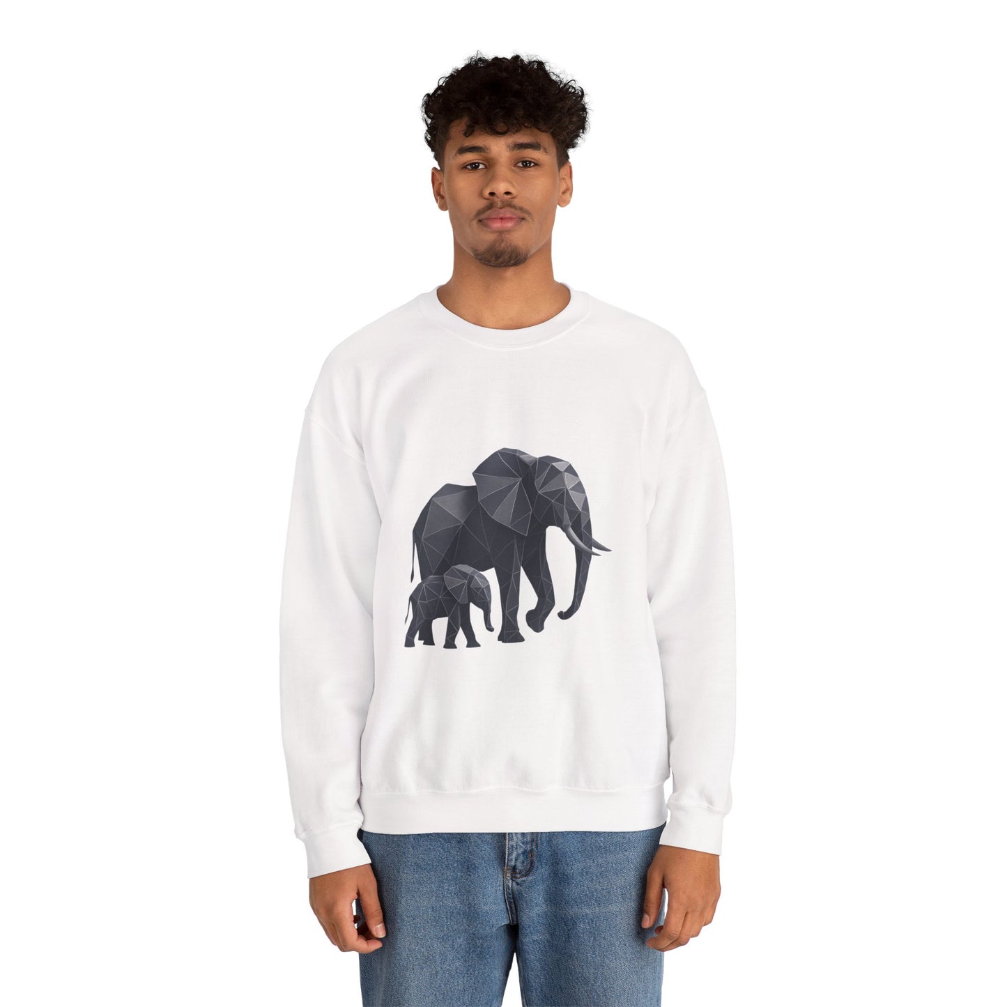 Geometric Elephant Sweatshirt, Cozy Unisex Crewneck, Animal Lover Gift, Nature Inspired Apparel, Eco-Friendly Fashion, Gift for Her
