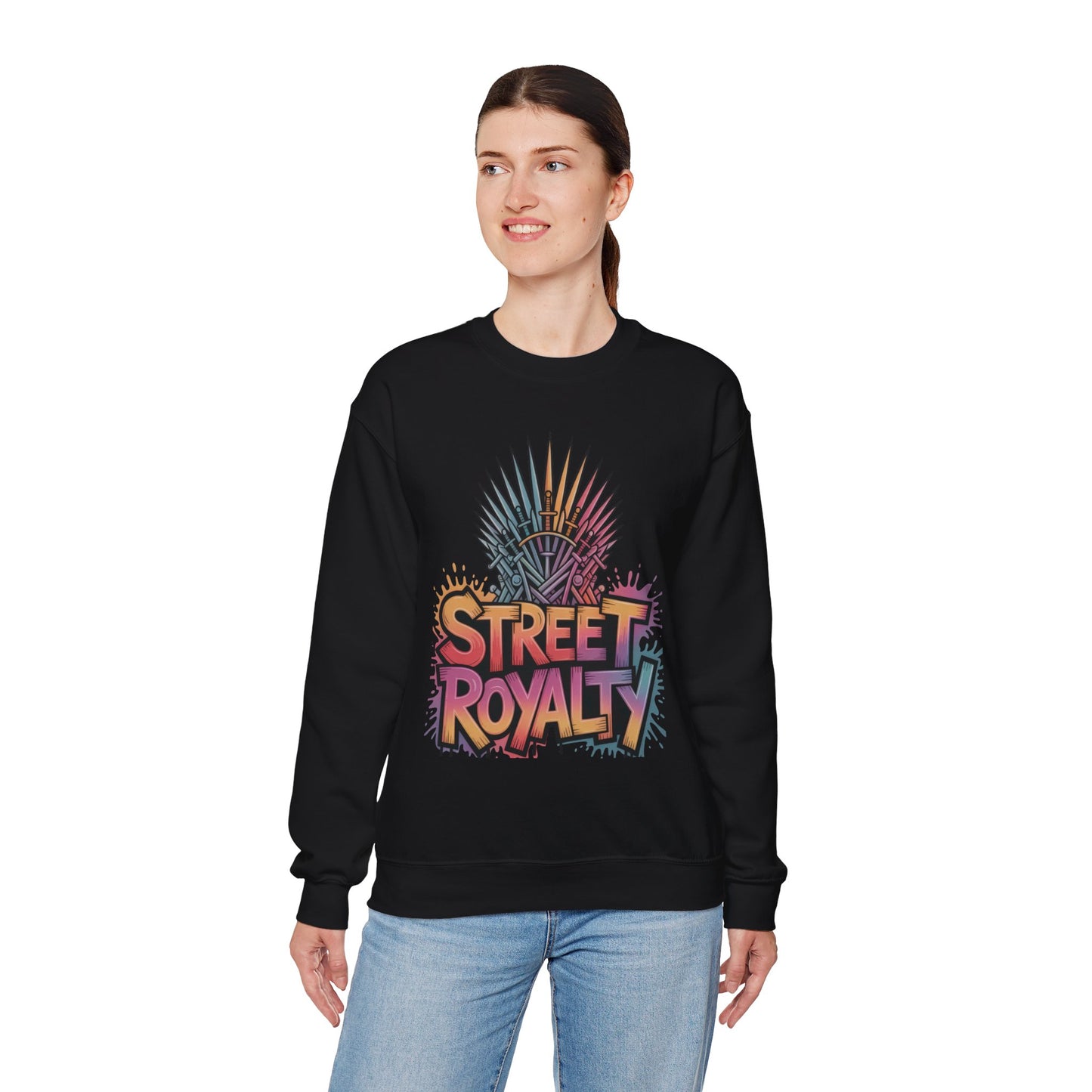 Street Royalty Women's Crewneck Sweatshirt, Graffiti Crown Graphic Pullover, Urban Streetwear Top