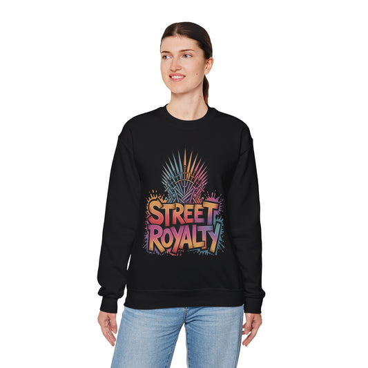 Street Royalty Women's Crewneck Sweatshirt, Graffiti Crown Graphic Pullover, Urban Streetwear Top